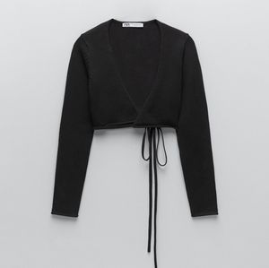 Zara cropped wrap black sweater in size Small